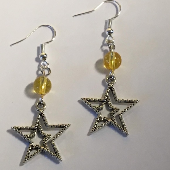 Yellow Citrine Silver Star Earrings - Picture 7 of 8